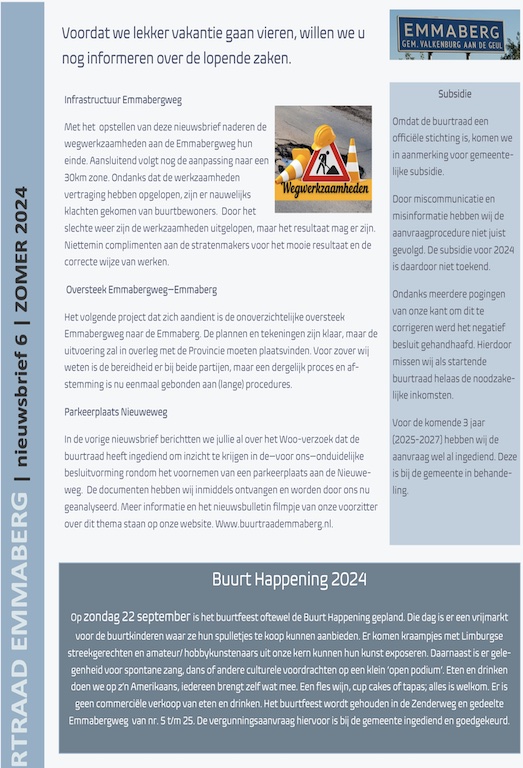 Buurtraad Emmaberg Nieuwsbrief 2024-6